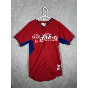 Majestic Phillies Red and Royal Blue Button-Up Jersey